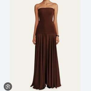 ESSE STUDIOS brown Illi strap-less drop waist silk dress, UK 6, US XS